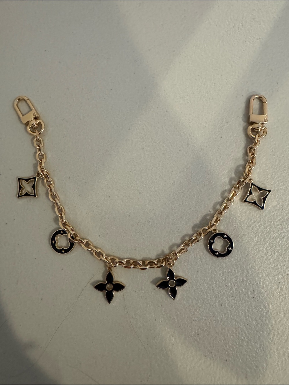 Gold Tone Black Floral Charm Purse Chain Bag Accessory 13”